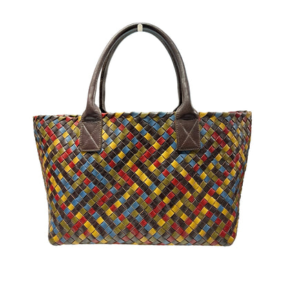 Used Bottega Veneta Calfskin Leather Handbag Multicolor GHW