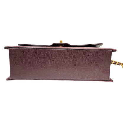 Used CHANEL Caviar Leather Vintage Half Flap Chain Shoulder Bag Burgundy