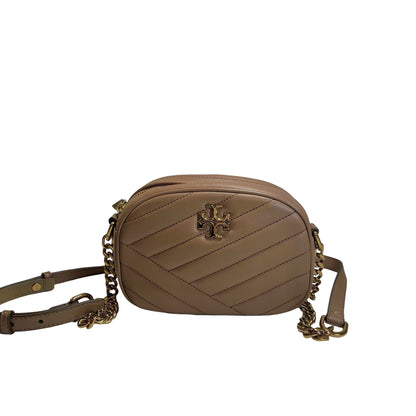 Used TORY BURCH Chevron Leather Kira Chevron Cross body bag Taupe Gold