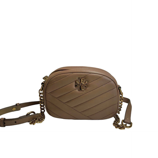 Used TORY BURCH Chevron Leather Kira Chevron Cross body bag Taupe Gold