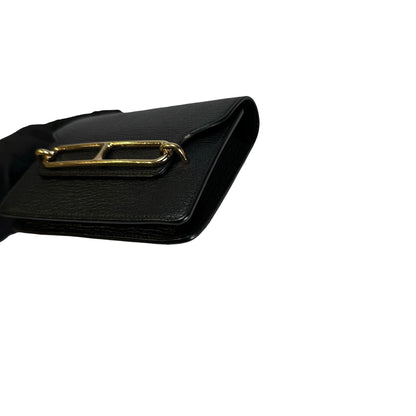 Used HERMES Leather Roulis Wallet Black Beige Gold