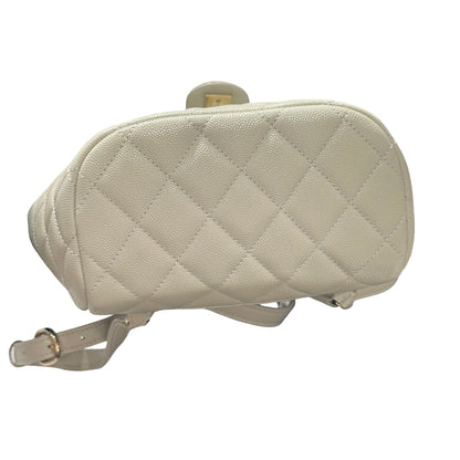 Used CHANEL Calfskin Leather Backpack Calf Skin Backpack Gray GHW