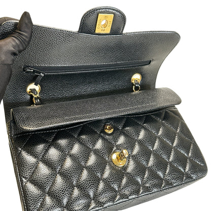 Used CHANEL Quilted Caviar Classic Flap Shoulder Bag Black Gold