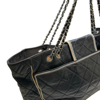 Used CHANEL Quilted Leather Quilted Tote Tote Bag Black Silver