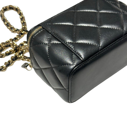Used CHANEL Lambskin Leather Vanity Case Cross Body Bag Black GHW