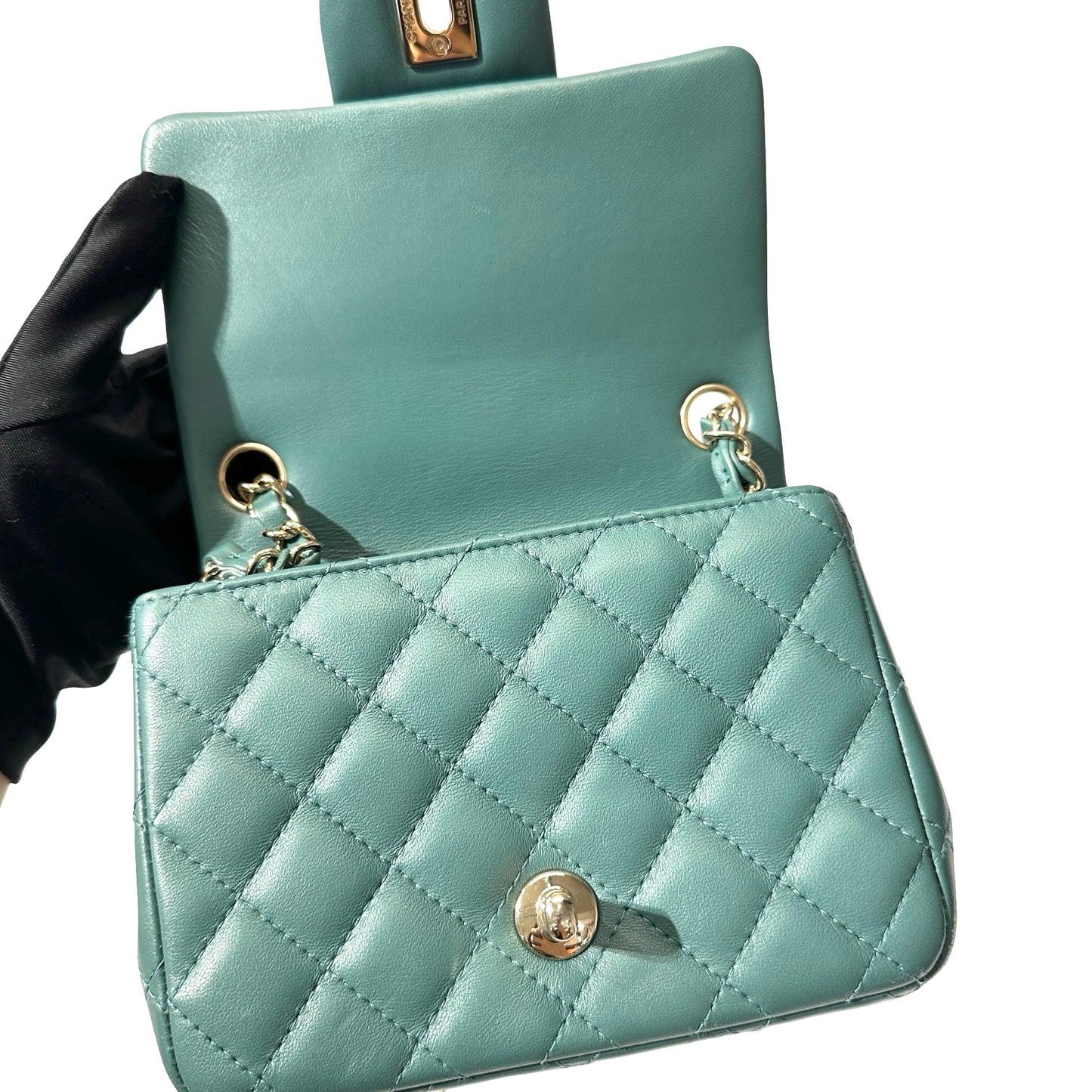 Used CHANEL Cross Body Bag Mini Flap 17cm Green PHW