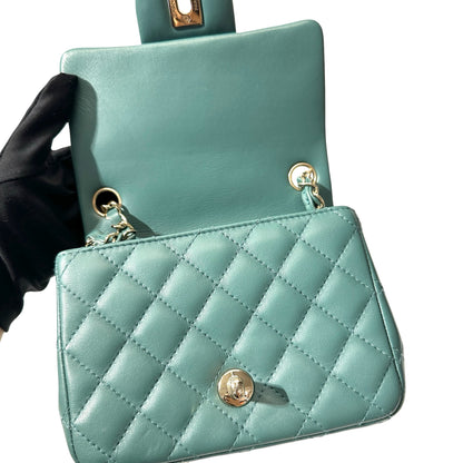 Used CHANEL Cross Body Bag Mini Flap 17cm Green PHW