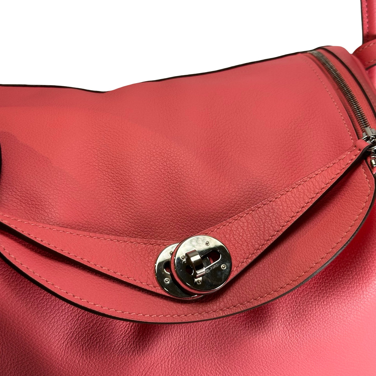 Used HERMES Clemence Lindy 26 Handbag Pink PHW
