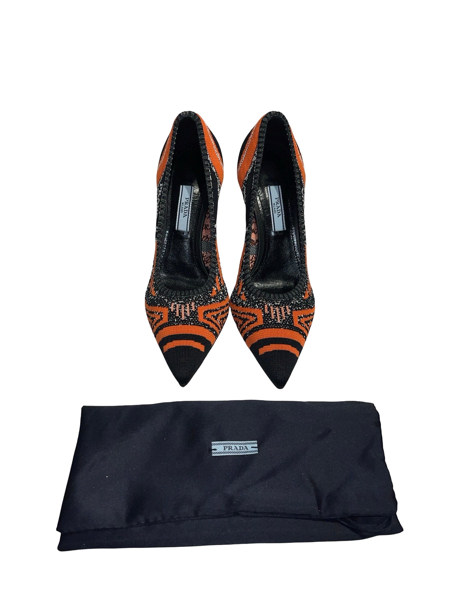Used PRADA Fabric High Heels Shoes Black Orange