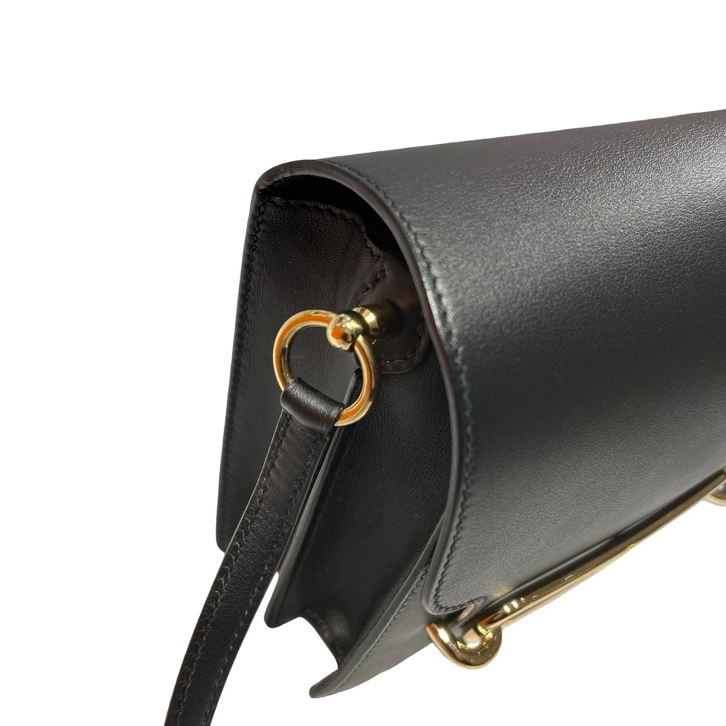 Used HERMÈS Calfskin Leather Roulis mini Shoulder Bag Black GHW