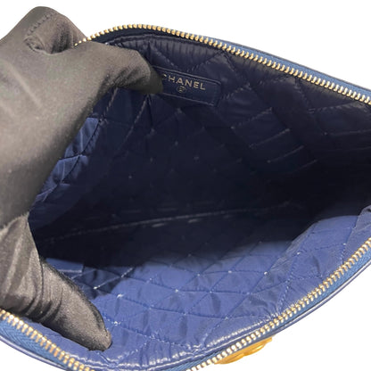 Used CHANEL Quilted Leather Boy Chanel Pouch Pouch Navy