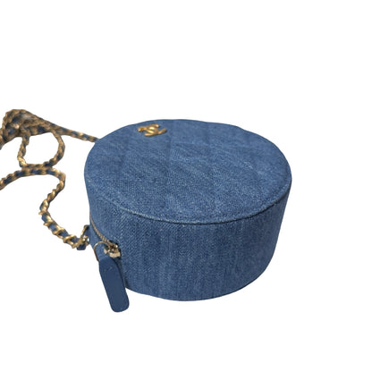 Used CHANEL Denim Chain with Gold Ball Cross Body Bag Denim Blue GHW