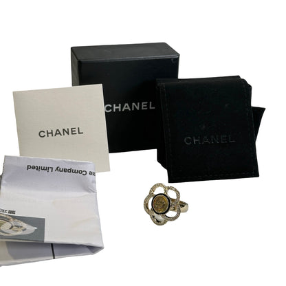 Used CHANEL Camellia Crystal Ring Ring Gold