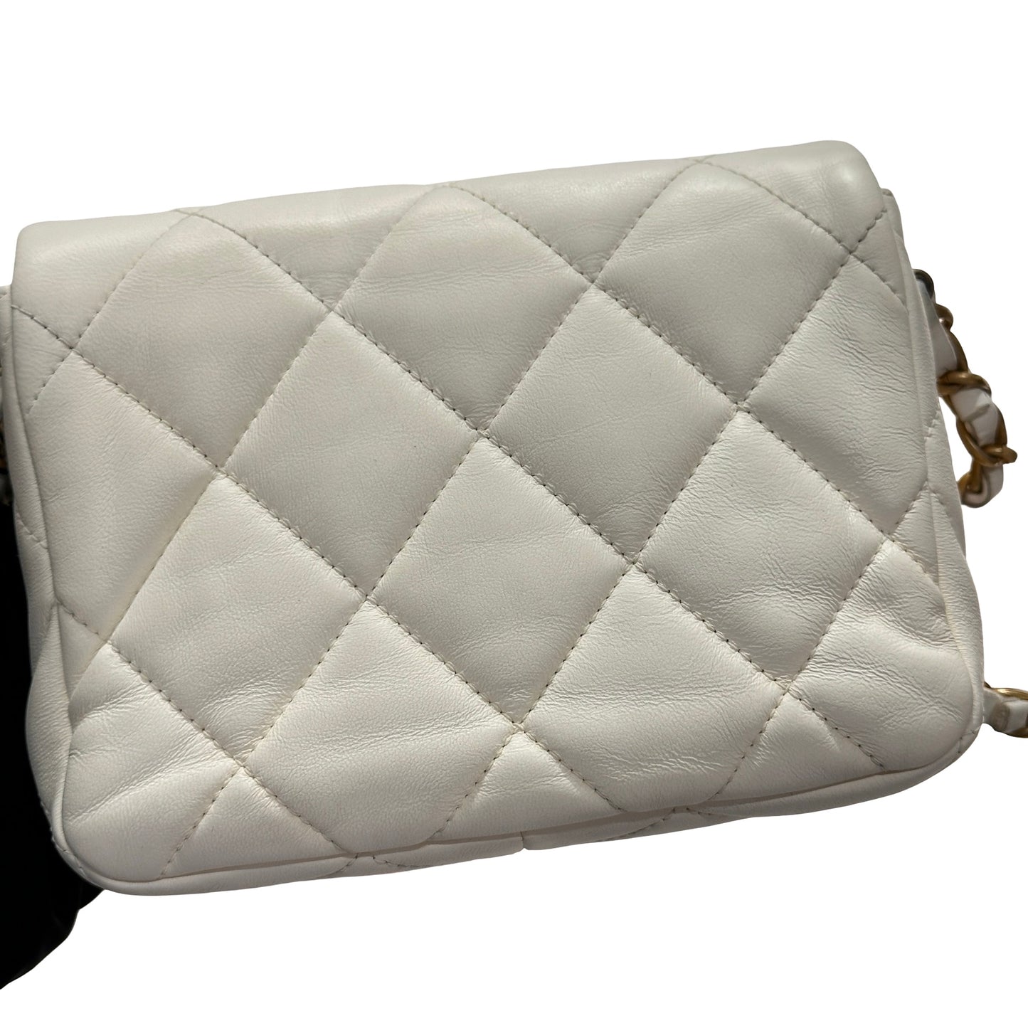 Used CHANEL 23S HEART CLASSIC FLAP Cross Body Bag White GHW