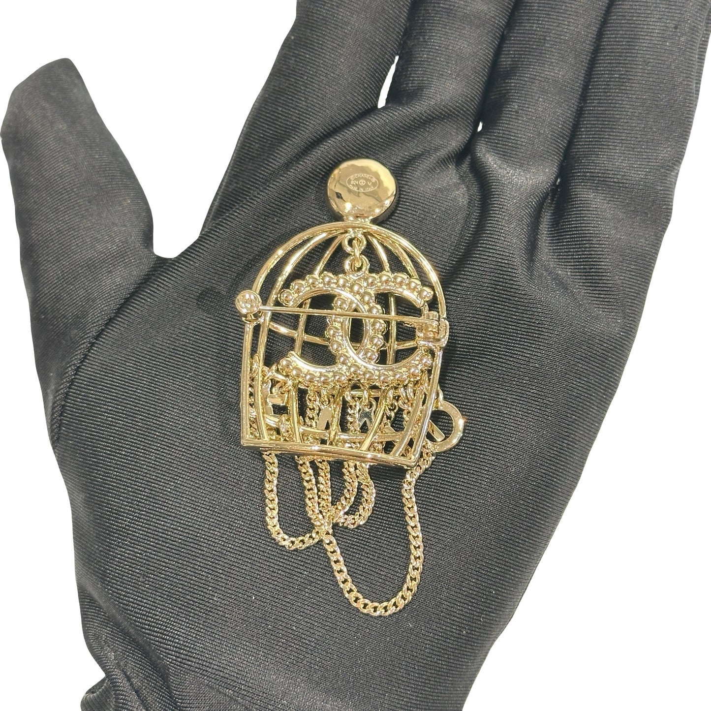 Used CHANEL Bird Cage CC Logo Brooch Accessories GHW