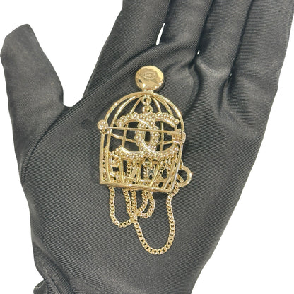 Used CHANEL Bird Cage CC Logo Brooch Accessories GHW