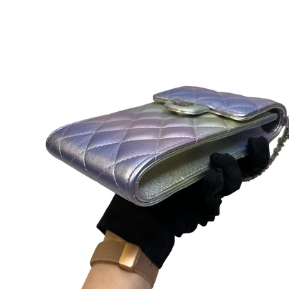 Used CHANEL Quilted Metallic Quilted Phone Bag Phone Bag Ombre Silver Gold Purple