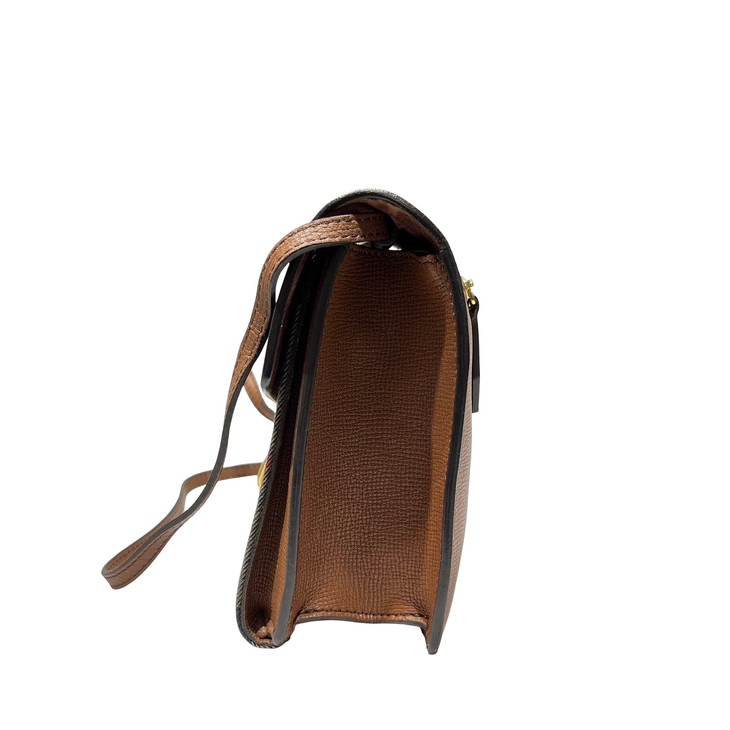 Used Burberry Calfskin Leather Cross Body Bag Brown GHW