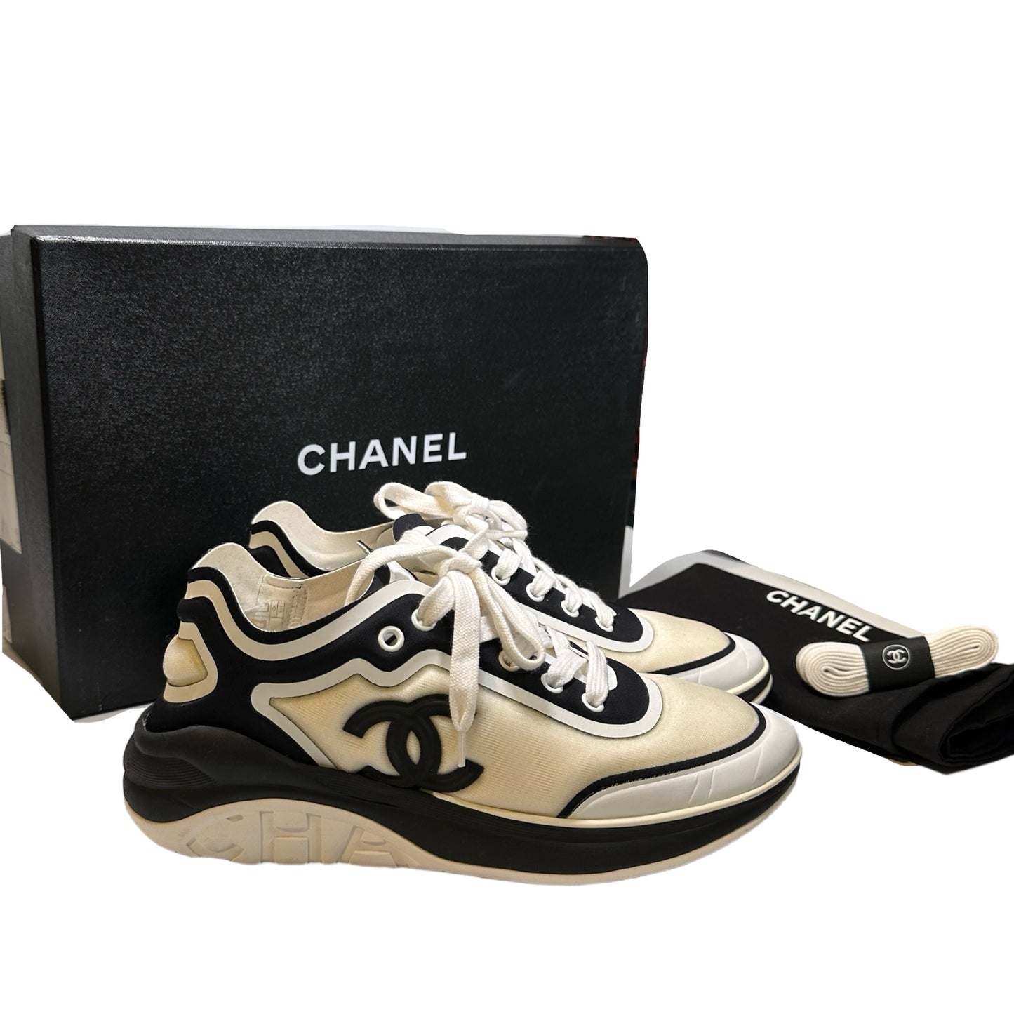 Used CHANEL PVC Sneakers Black White