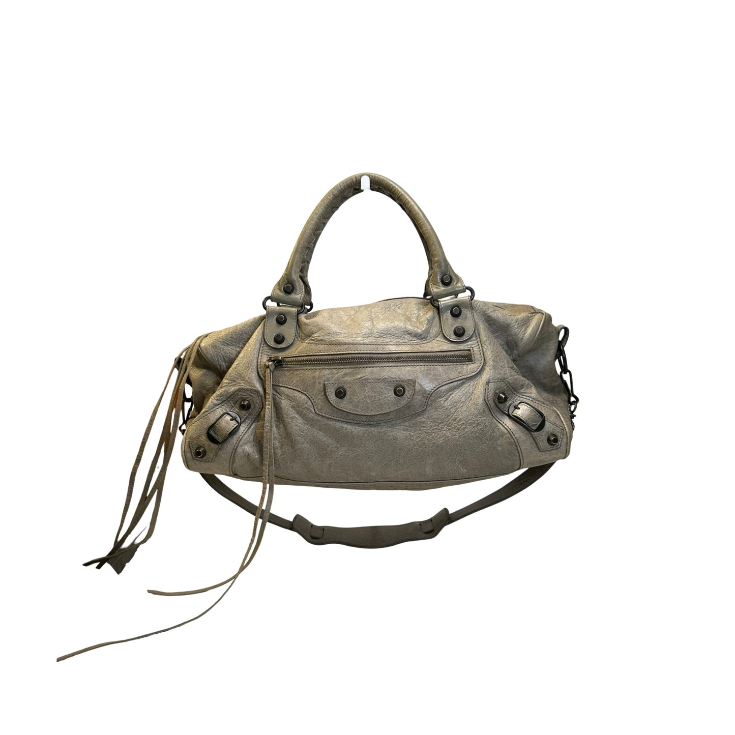 Used BALENCIAGA Leather Hardware City Bag Handbag Grey