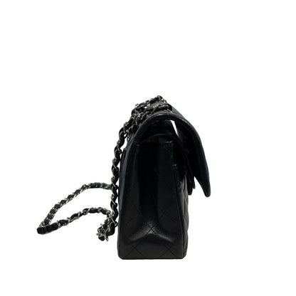 Used CHANEL Quilted Lambskin Classic Flap Chain shoulder bag Black Silver hardware
