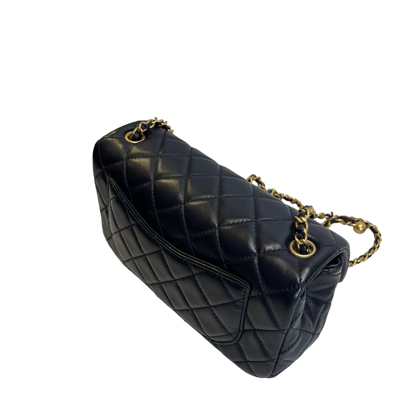 Used CHANEL Quilted Lambskin Classic Flap Chain shoulder bag Navy Blue