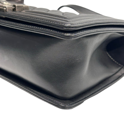 Used Chanel Lambskin Leather Boy 25 Shoulder Bag Black PHW