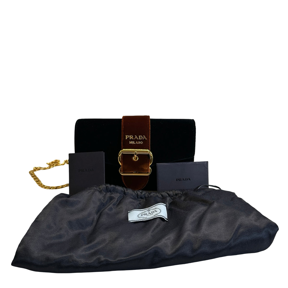 Used PRADA Velvet Velvet Buckle Bag Handbag Black Brown