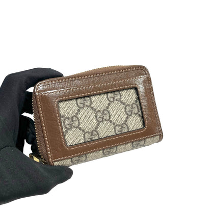 Used GUCCI GG supreme canvas Leather Gucci Horsebit 1955 ZIp around Wallet Coin Purse Brown