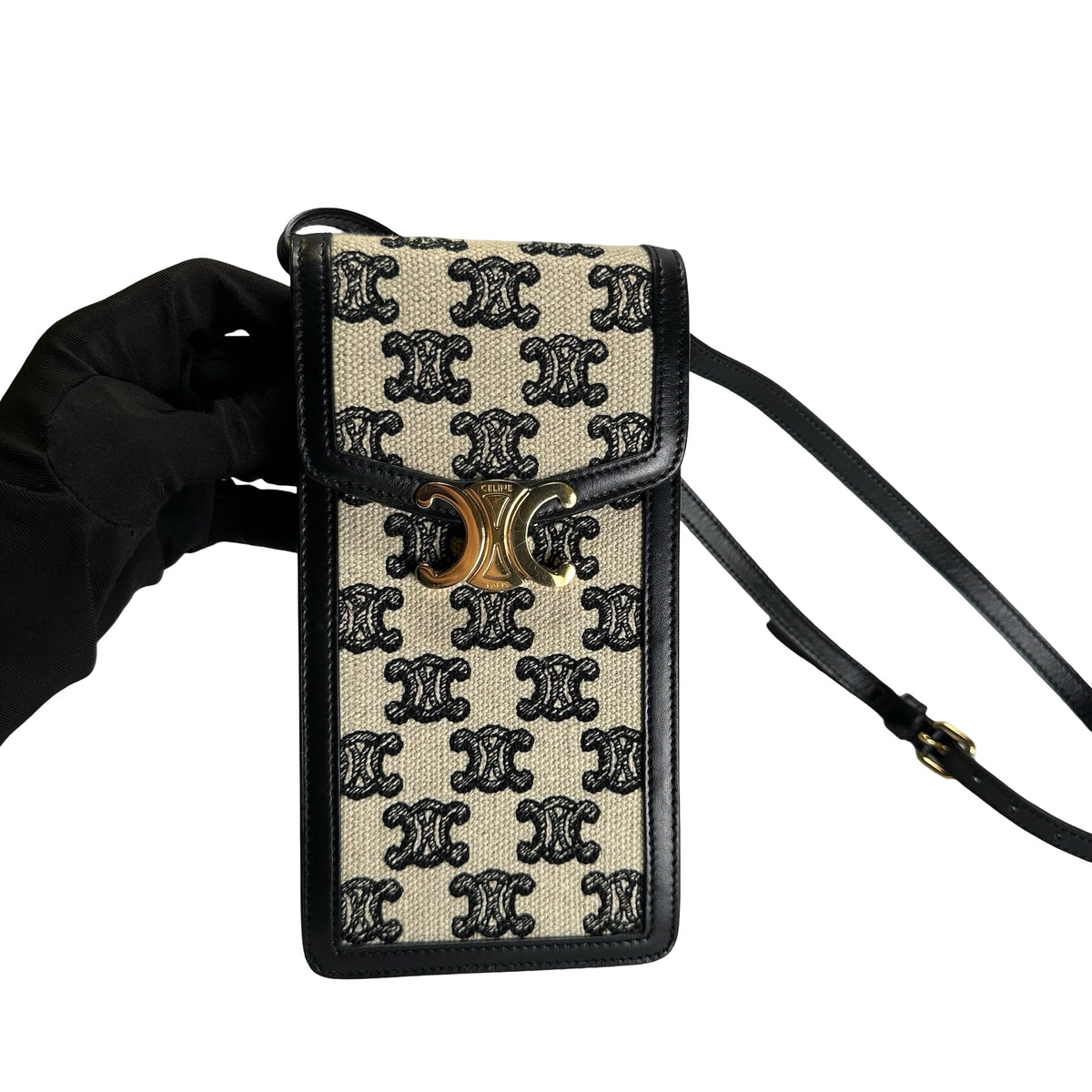 Used CELINE Triomphe Triomphe Phone Bag Beige Black