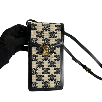 Used CELINE Triomphe Triomphe Phone Bag Beige Black