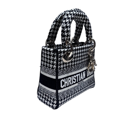 Used DIOR Canvas Mini Lady D-Lite Handbag Black White GHW
