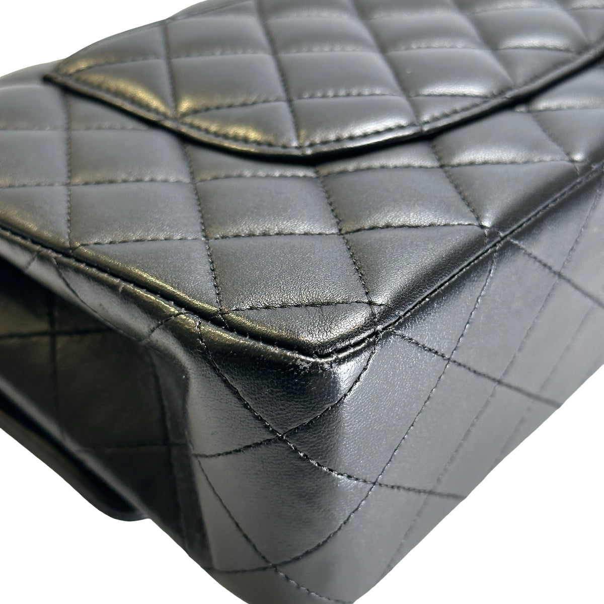 Used CHANEL Quilted Lambskin Classic Flap Chain Shoulder Bag Black Gold