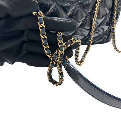 Used CHANEL Patent Leather MINI FLAP 20 CM Chain Shoulder Bag Navy Blue GHW