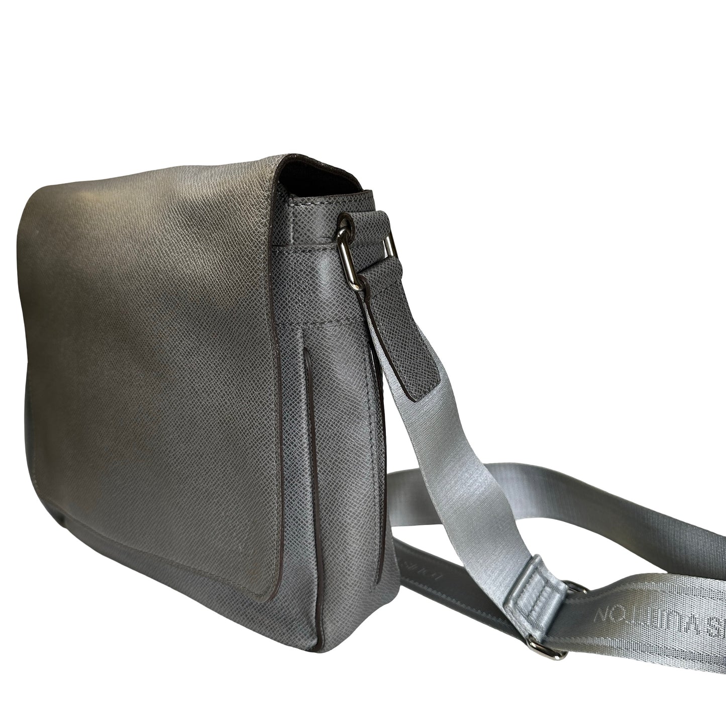 Used LOUIS VUITTON Calfskin Roman Messenger Bag Grey PHW