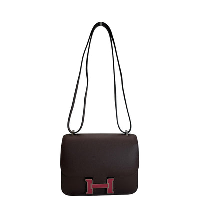 Used HERMES Epsom Mini Constance Crossbody Bag Rouge