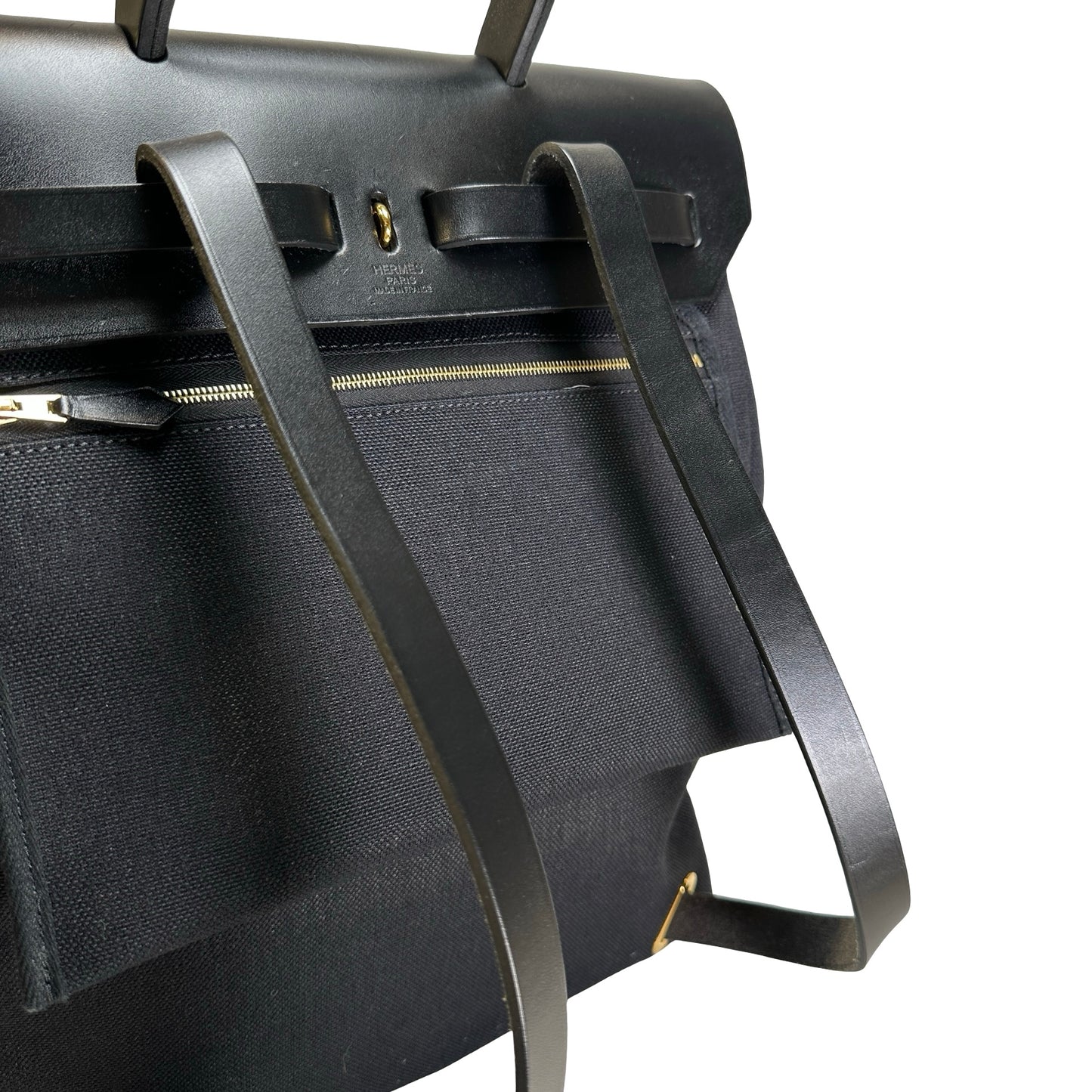 Used HERMES Canvas Leather Herbag A Dos Zip Retourne Backpack Black