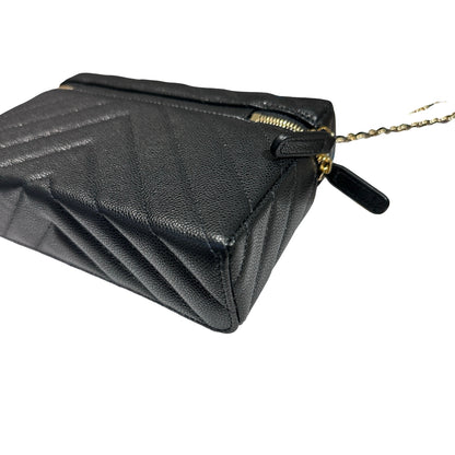 Unused CHANEL Calfskin Leather Vanity Case Cross Body Bag Black GHW