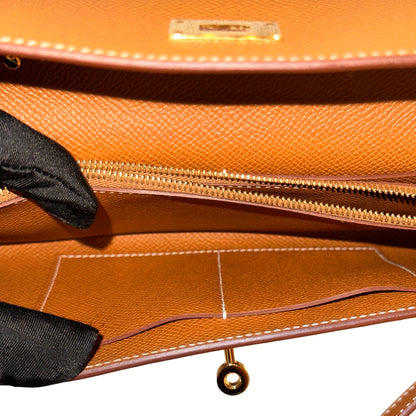 Used HERMÈS Epsom Leather KELLY. TO GO Cross Body Bag Gold (37) GHW