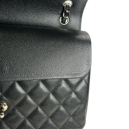 Used CHANEL Quilted Caviar Leather Classic Flap Chain Shoulder Bag Black Silver