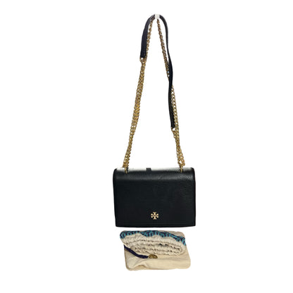 Used TORY BURCH Calfskin Leather Chain Shoulder Shoulder Bag Black GHW