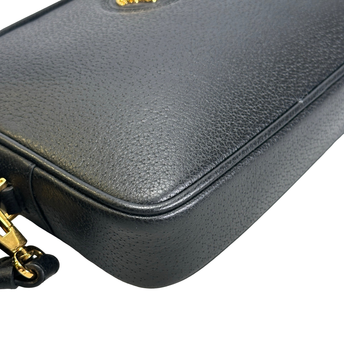 VERSACE Pebbled Leather Medusa Camera Bag Camera Bag Black Gold