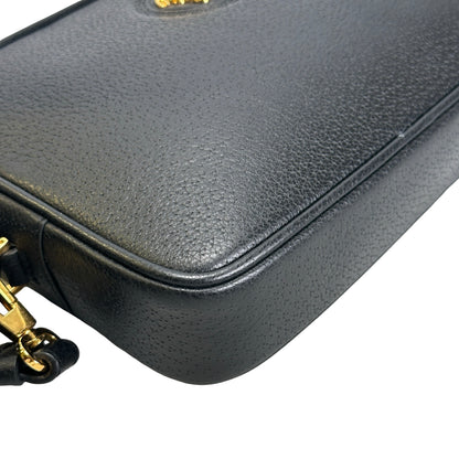 VERSACE Pebbled Leather Medusa Camera Bag Camera Bag Black Gold