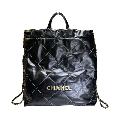 Used CHANEL Lambskin 22 Backpack Backpack Black GHW