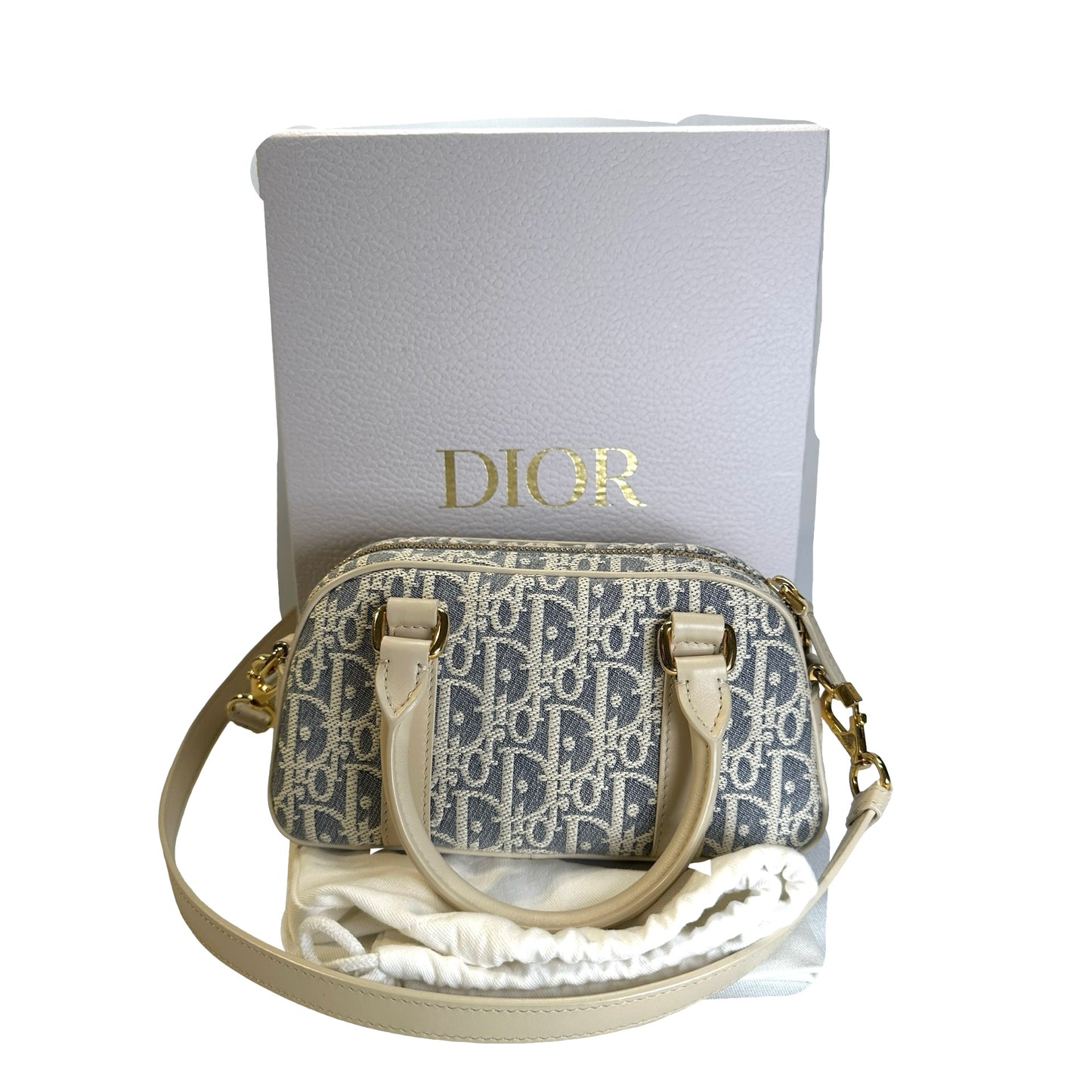 Used CHRISTIAN DIOR Oblique Jacquard D-Vibe Bowling Bag Bowling Bag Blue Beige