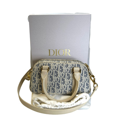 Used CHRISTIAN DIOR Oblique Jacquard D-Vibe Bowling Bag Bowling Bag Blue Beige