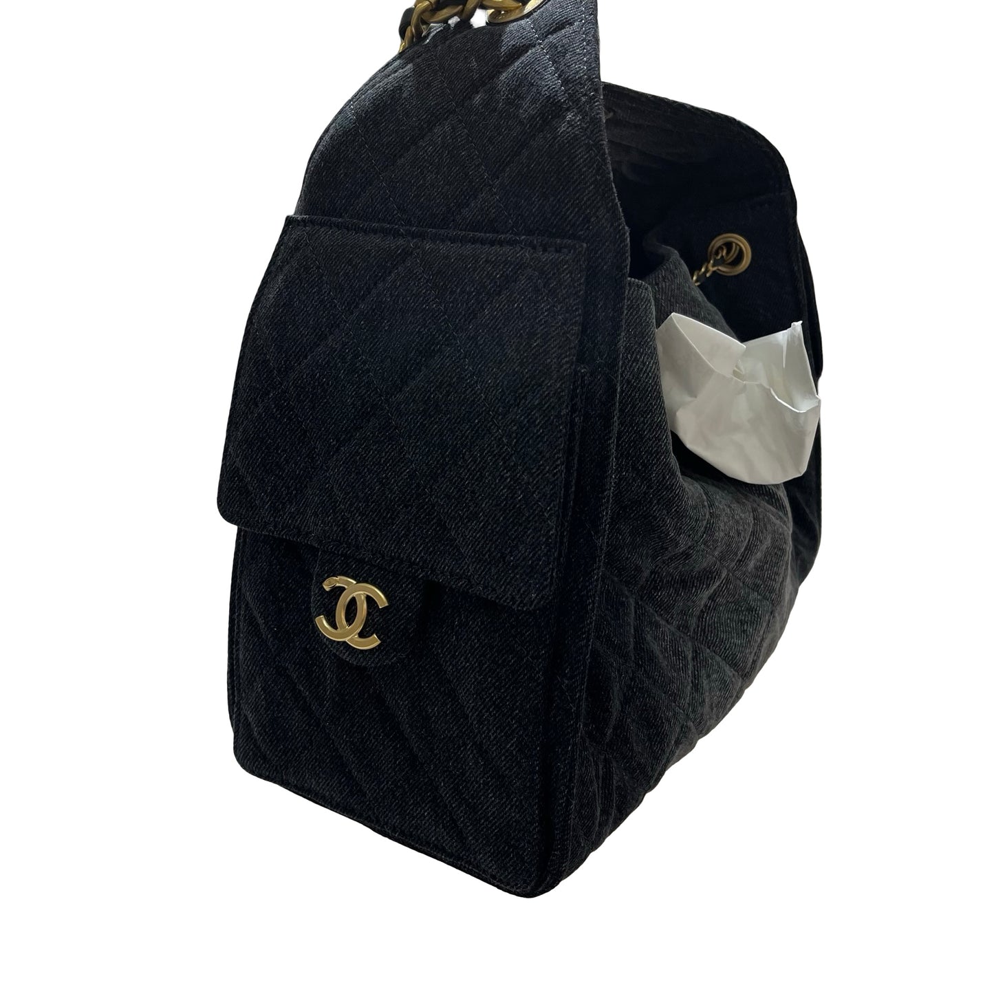 New CHANEL Denim Small 25 Denim Shoulder Bag GHW Black