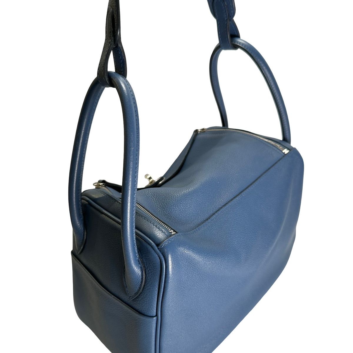 Used HERMES Leather Lindy 26 Handbag Blue PHW