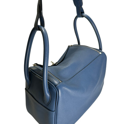 Used HERMES Leather Lindy 26 Handbag Blue PHW