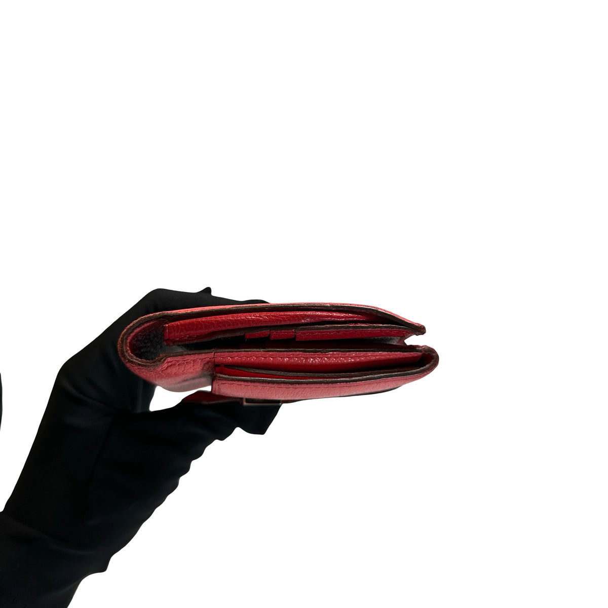 Used HERMES Leather Bearn Wallet Pink Red